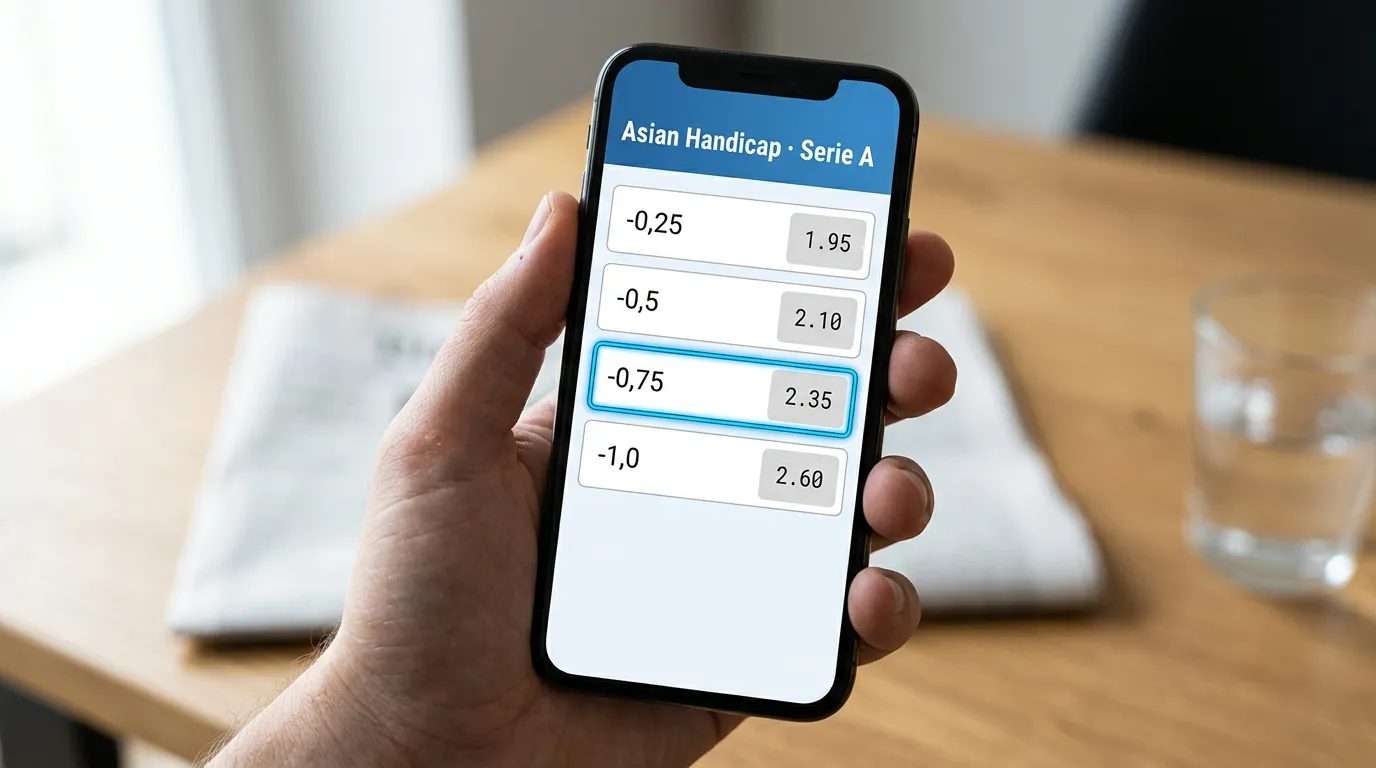 Mobiler Wettschein mit Asian-Handicap-Optionen und Viertel-Linien für ein Serie-A-Spiel