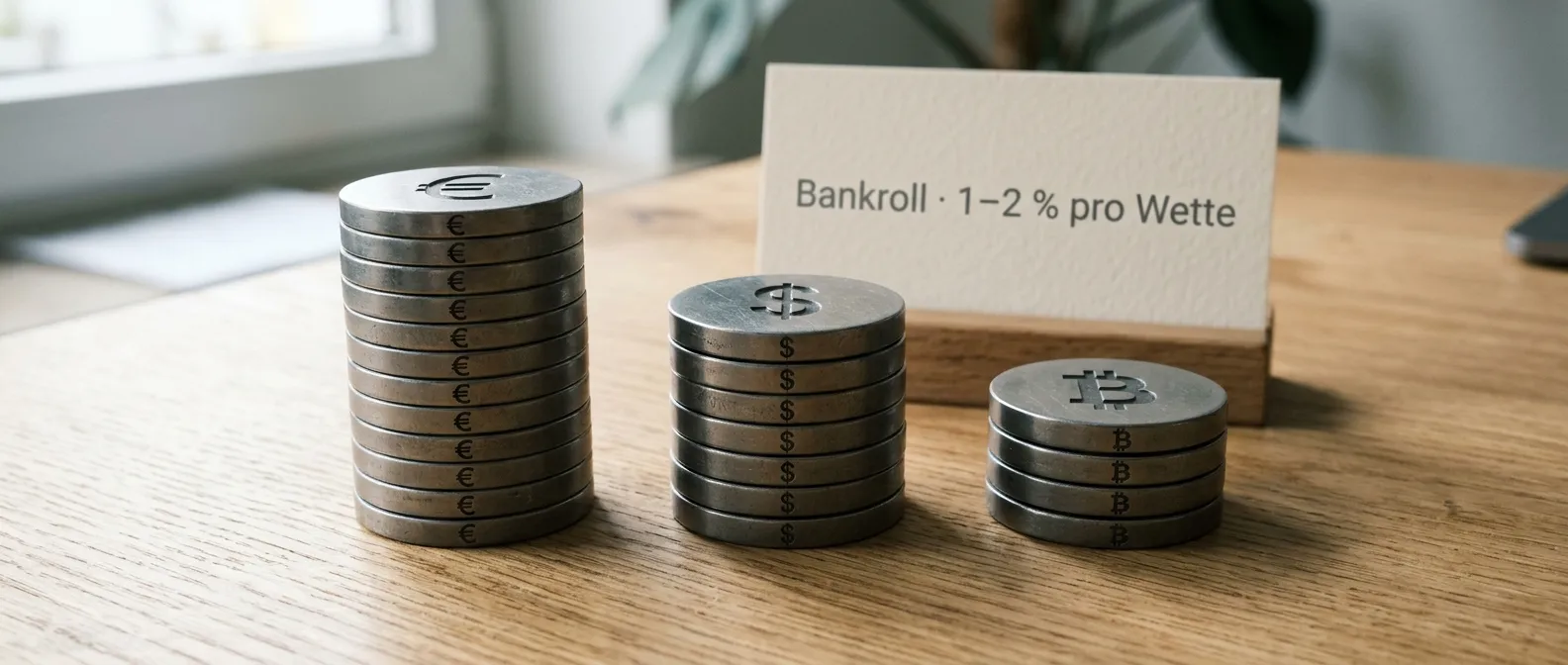 Stapel kleiner Münzen mit Euro-Symbol als Sinnbild für disziplinierte Bankroll-Aufteilung