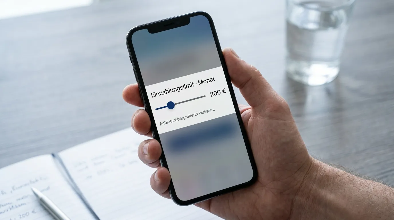 Smartphone-Display mit Einzahlungslimit-Einstellung in der Wett-App eines Anbieters
