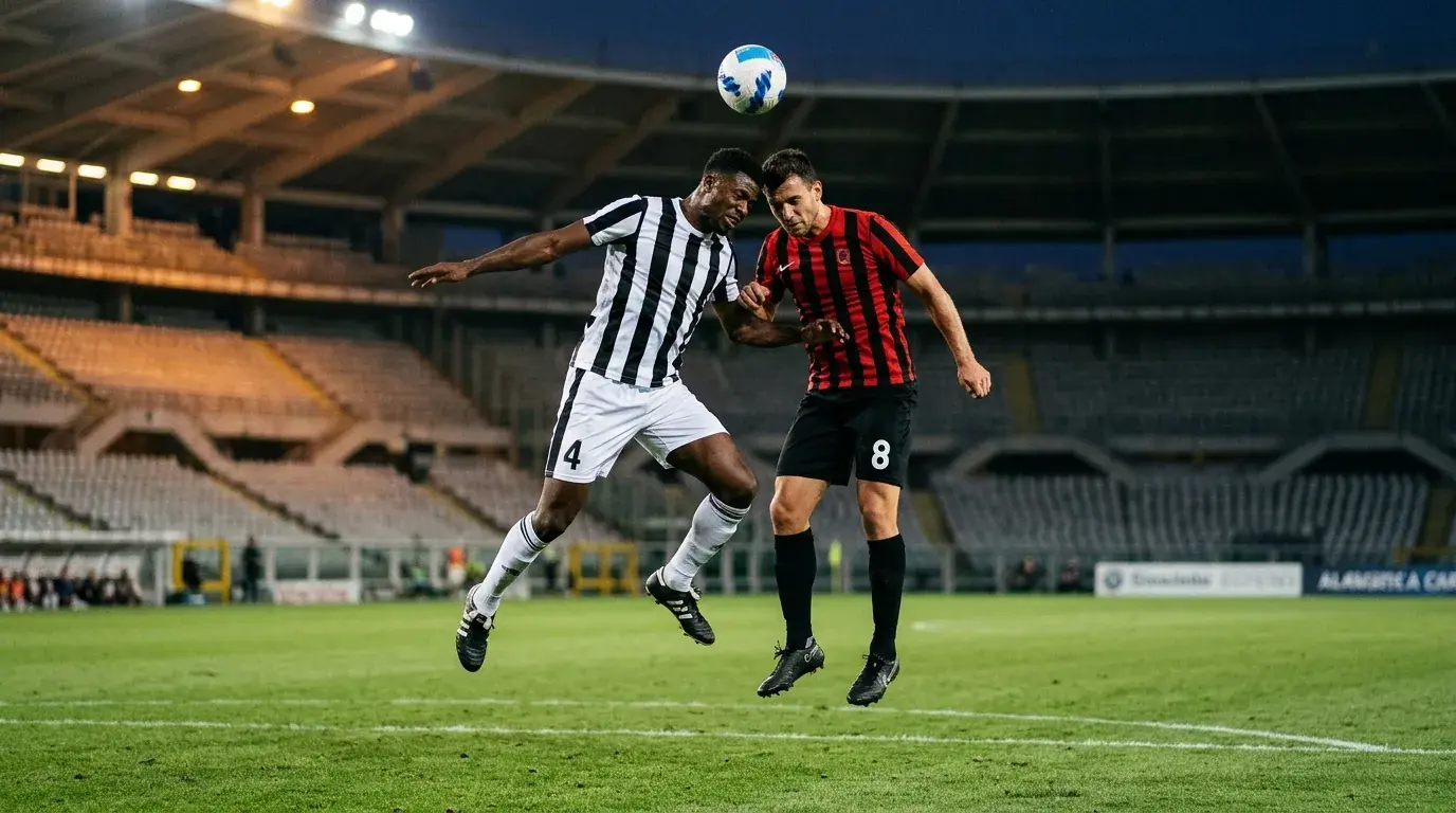 Spieler von Juventus und AC Mailand in einem Derby — beide Klubs im sportlichen Übergang
