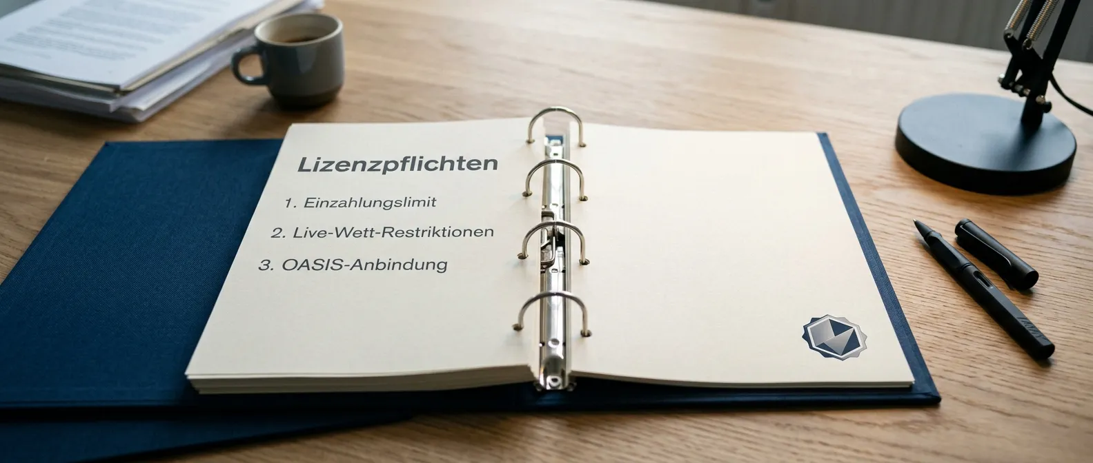 Dokumentenmappe mit Lizenzurkunde und Limit-Konzept eines deutschen Wettanbieters