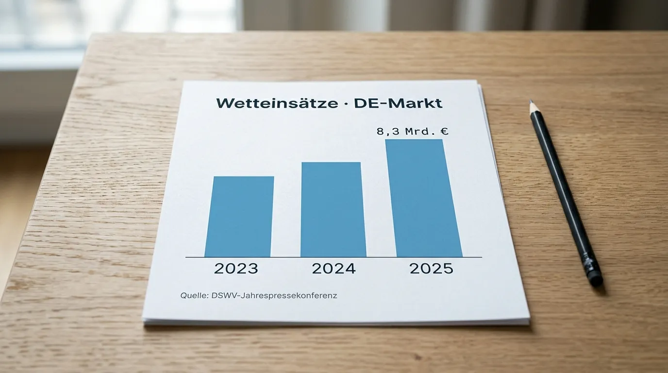 Datenvisualisierung des deutschen Sportwettenmarkts mit Wachstum auf 8,3 Milliarden Euro