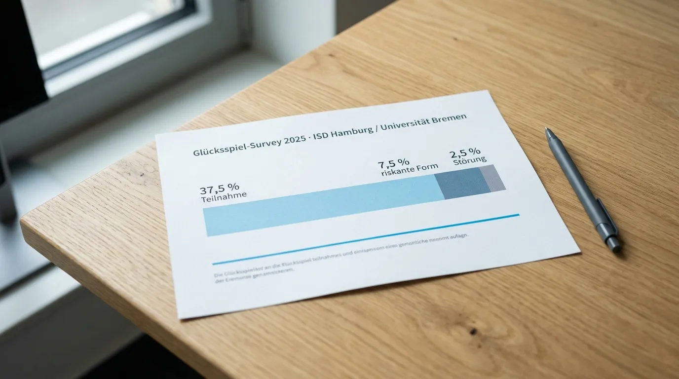 Datenvisualisierung des Glücksspiel-Surveys 2025 mit Anteilen problematischer Spielverläufe