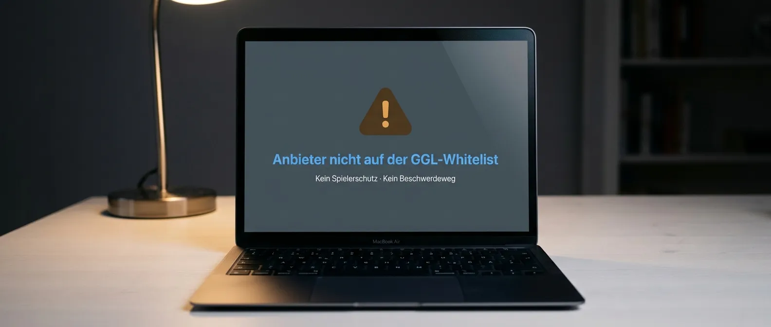 Laptop-Display mit Warnhinweis zu einem nicht lizenzierten Sportwetten-Anbieter