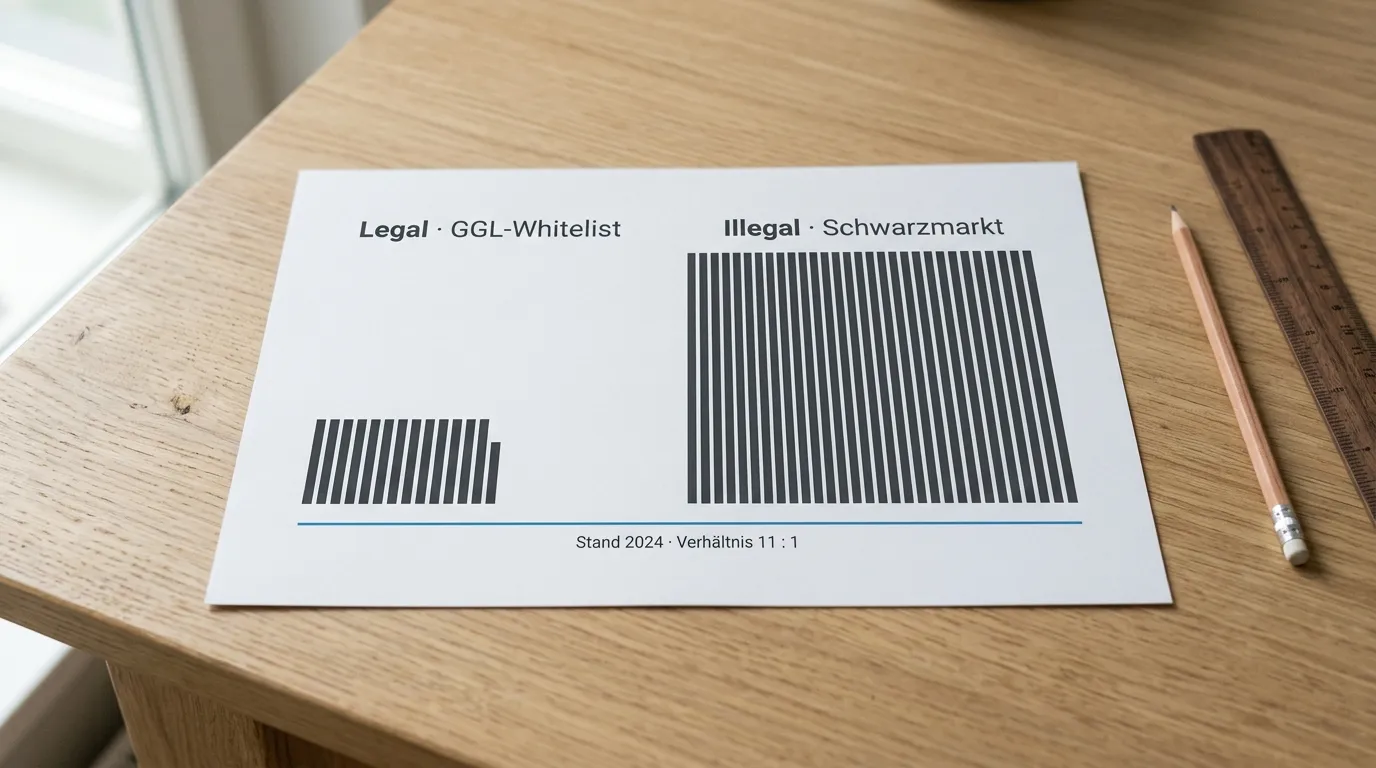 Diagramm mit deutlichem Mengenverhältnis zwischen legalen und illegalen Wettanbietern